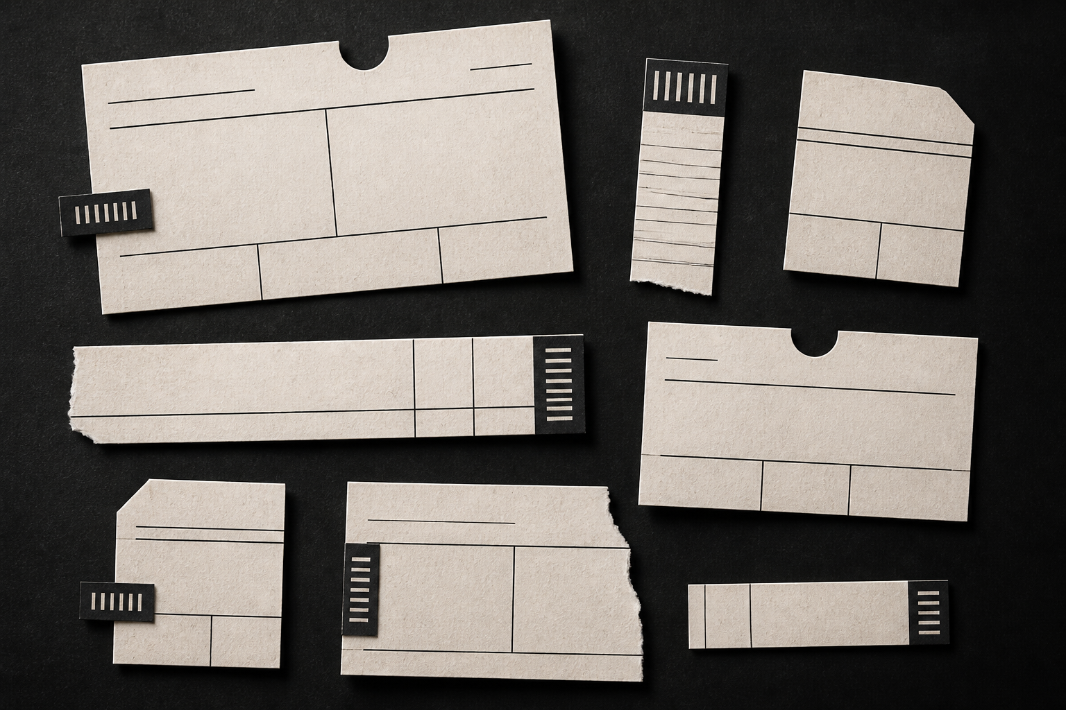 Bout card fragments representing documented project outcomes